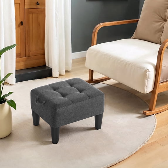 LEDREM Small Footstool Ottoman with Thick Cushion, Angled Legs & Hidden Storage Compartment, for Living Room Bedroom Entryway, Supports 330 lbs, Dark Gray