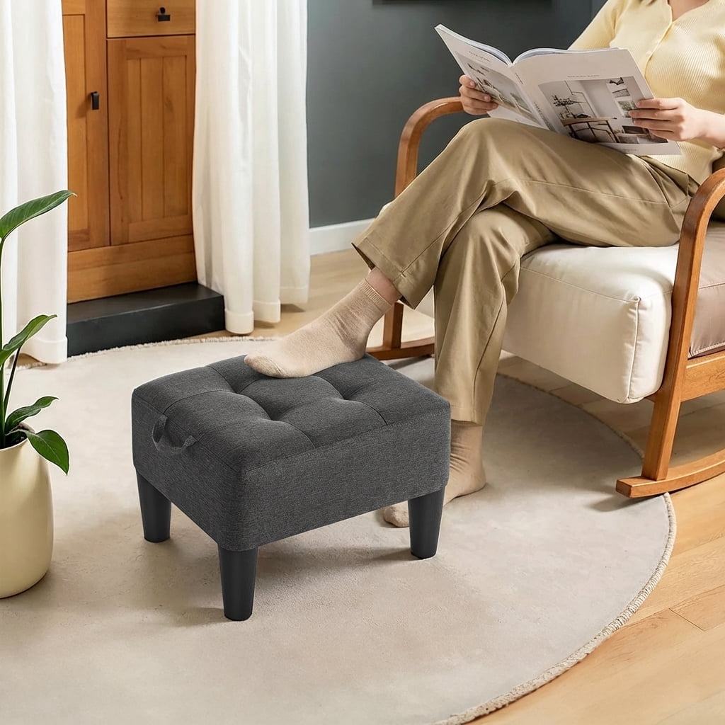 LEDREM Small Footstool Ottoman with Thick Cushion, Angled Legs & Hidden Storage Compartment, for Living Room Bedroom Entryway, Supports 330 lbs, Dark Gray