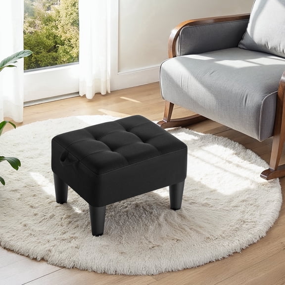LEDREM Small Footstool Ottoman with Thick Cushion, Angled Legs & Hidden Storage Compartment, for Living Room Bedroom Entryway, Supports 330 lbs, Ink Black