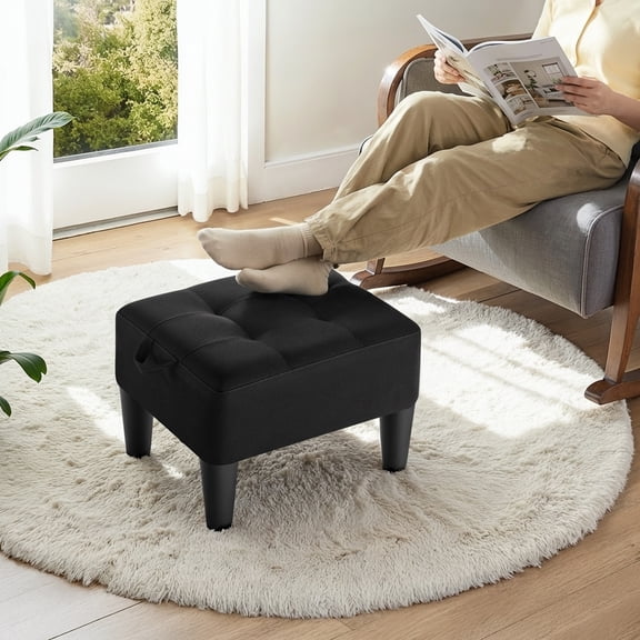 LEDREM Small Footstool Ottoman with Thick Cushion, Angled Legs & Hidden Storage Compartment, for Living Room Bedroom Entryway, Supports 330 lbs, Ink Black