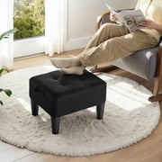 LEDREM Small Footstool Ottoman with Thick Cushion, Angled Legs & Hidden Storage Compartment, for Living Room Bedroom Entryway, Supports 330 lbs, Ink Black