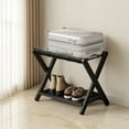 thumbnail image 1 of LEDREM Solid Wood Luggage Rack with Storage Shelf, Foldable Suitcase Stand No Assembly Required for Guest Room Hotel Bedroom, Ink Black, 1 of 6