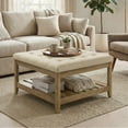 thumbnail image 1 of LEDREM Square Storage Ottoman Coffee Table with Solid Wood Frame, Tufted Upholstered Footrest with Bottom Shelf, for Living Room, Summer Sand, 1 of 6