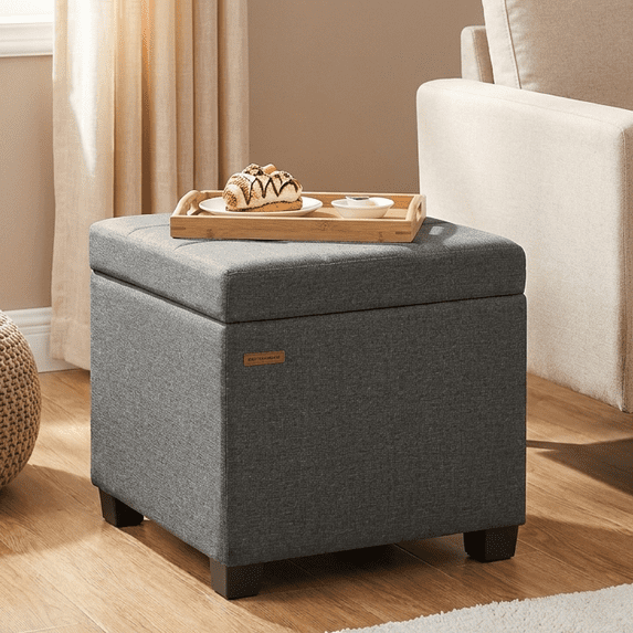 LEDREM Storage Ottoman with Hinged Lid, 14-Gallon Footrest Stool with Solid Wood Frame, 660lb Capacity for Living Room, Bedroom, Slate Gray