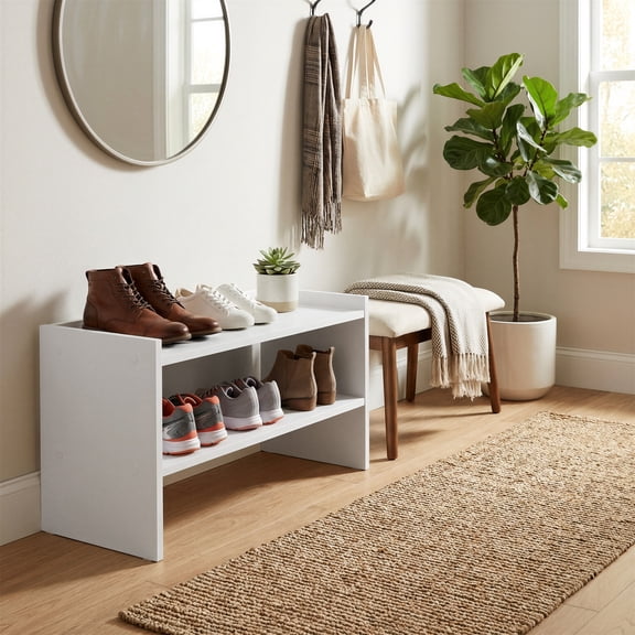 LEDREM Stackable 2-Tier Shoe Organizer Shelf for Entryway, Closet, 11.7 x 24.4 x 14.2 Inches, White