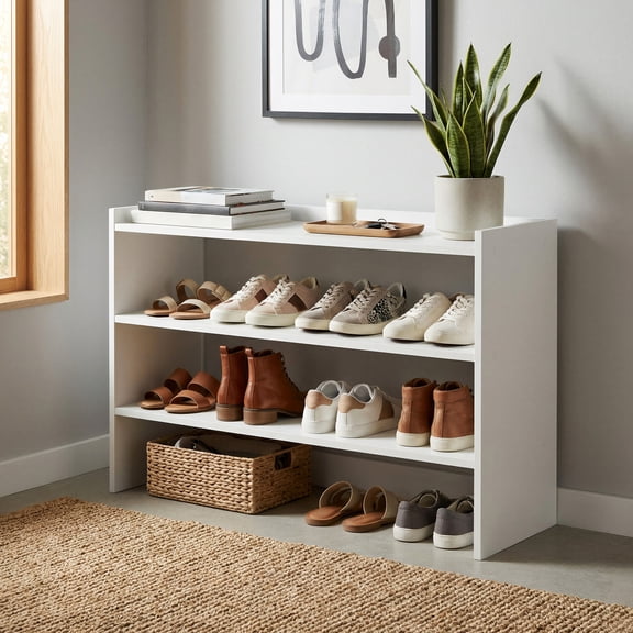 LEDREM Stackable 3-Tier Shoe Organizer Shelf for Entryway, Closet, 11.7 x 32.3 x 21.3 Inches, White