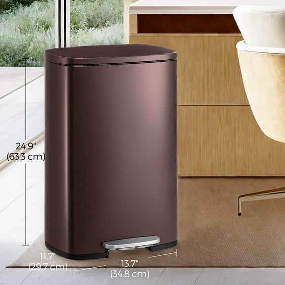 LEDREM Stainless Steel 13 Gallon Step Trash Can , Soft-Close Lid with Inner Bucket , Kitchen & Office Bin ,Brown