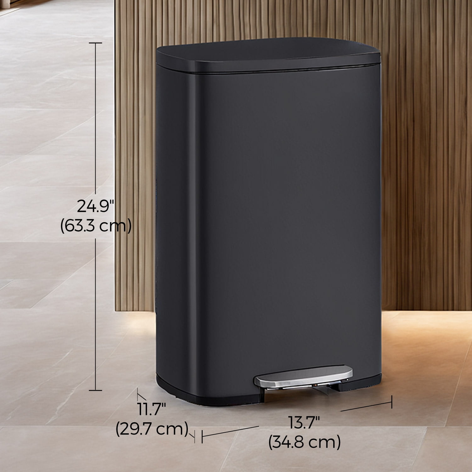 LEDREM Stainless Steel 13 Gallon Step Trash Can , Soft-Close Lid with Odor Seal & Inner Bucket , Kitchen Recycling Bin ,Sand Beige ,Black