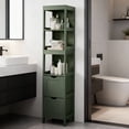 thumbnail image 1 of LEDREM Storage Cabinet with 2 Drawers and Open Shelf, Multifunctional Freestanding Corner Storage Rack for Bathroom, Living Room, Bedroom, Forest Green, 1 of 6
