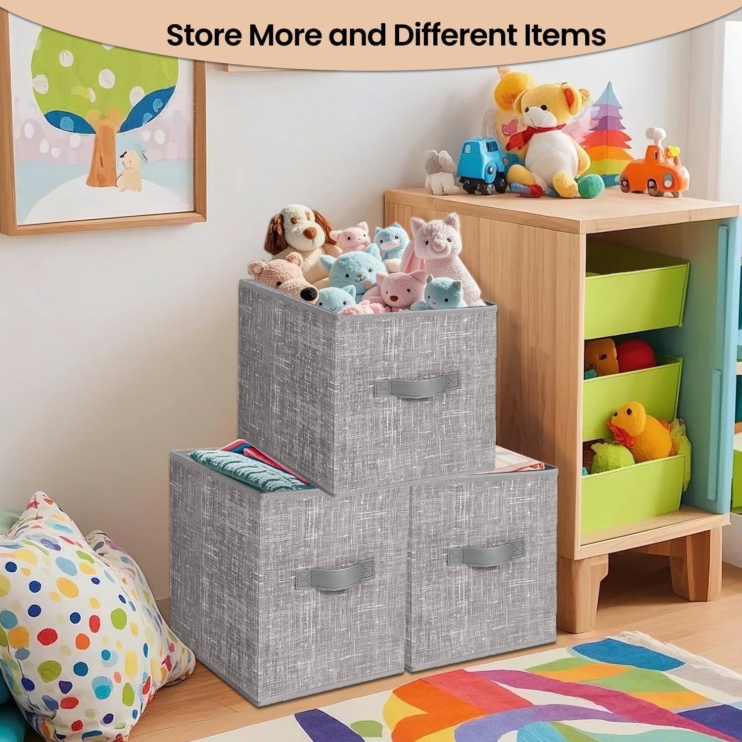 LEDREM 10.2" Storage Cubes Organizer - 6-Pack Foldable Fabric Bins with Double Handles, Shelving System for Clothes, Toys, Taupe