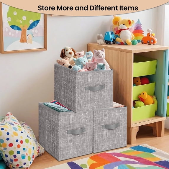 LEDREM 10.2" Storage Cubes Organizer - 6-Pack Foldable Fabric Bins with Double Handles, Shelving System for Clothes, Toys, Taupe