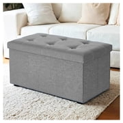 LEDREM Storage Ottoman - 30" Multi-Functional Bench, 660lb Capacity, 21 Gal Storage, No-Tool Assembly, Linen-Look Fabric, Light Gray