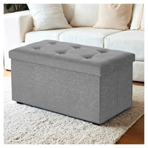 LEDREM Storage Ottoman - 30" Multi-Functional Bench, 660lb Capacity, 21 Gal Storage, No-Tool Assembly, Linen-Look Fabric, Light Gray