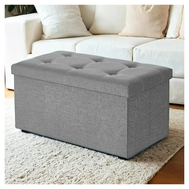LEDREM Storage Ottoman - 30" Multi-Functional Bench, 660lb Capacity, 21 Gal Storage, No-Tool Assembly, Linen-Look Fabric, Light Gray