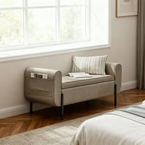 LEDREM Storage Ottoman Bench with Armrests, Upholstered Entryway and Bedroom Storage Seat, 20-Gallon Hidden Compartment, Steel Legs, Camel Brown