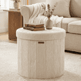 thumbnail image 1 of LEDREM Storage Ottoman, PU Leather Vanity Stool with 65L Hidden Compartment, Round Foot Rest Bench for Bedroom, Warm White, 1 of 8