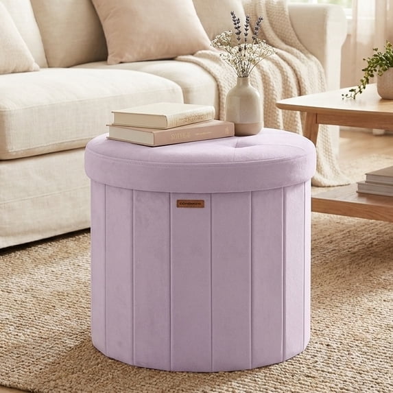 LEDREM Storage Ottoman, Velvet Vanity Chair with Storage, Folding Foot Rest, 18.5 x 18.5 x 17.7 Inches, Purple
