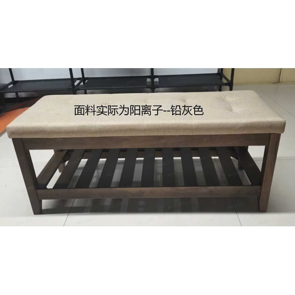 LEDREM Upholstered End of Bed Bench with Storage Shelf, Solid Wood Frame Window Seat with Tufted Cushion, for Living Room, Bedroom, 42.9 x 17.7 x 15.7 Inches, Slate Gray