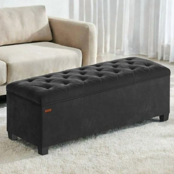 LEDREM Velvet Storage Ottoman Bench with Removable Cover, 43-Inch Long Foot Rest Stool for Bedroom Living Room, Holds 660 lbs, Ink Black