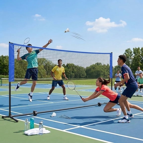 LEDREM Versatile Sports Net for Badminton, Pickleball, Volleyball & Junior Tennis, 10ft Adjustable Height with Poles, Portable Foldable Design, Includes Carry Bag, Blue