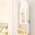 thumbnail image 1 of LEDREM Wall-Mounted Mirror Jewelry Cabinet with LED Lights, Lockable Wavy Full-Length Mirror and Jewelry Organizer, 16.5 x 42.5 Inches, White, 1 of 6