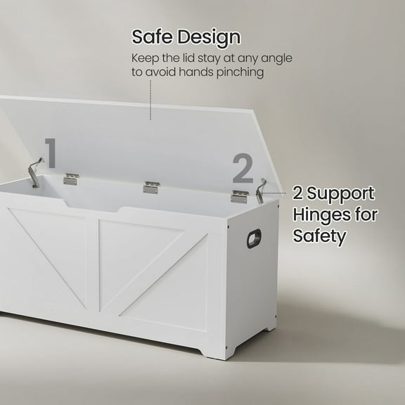LEDREM armhouse Storage Chest Bench , 39.4" Large Capacity Trunk with 2 Safety Hinges & Side Handles , 300lb Weight Capacity , for Entryway & Living Room ,Cloud White