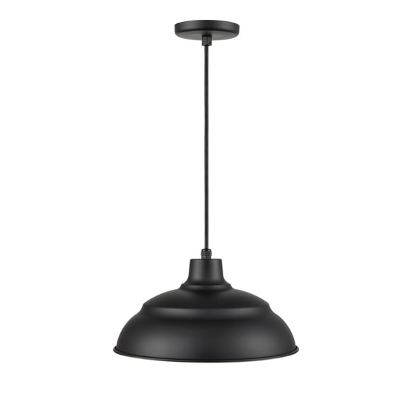 Millennium Lighting R Series 14" Metal Cord Hung Warehouse LED Indoor Outdoor Pendant Light Satin Black Black Satin
