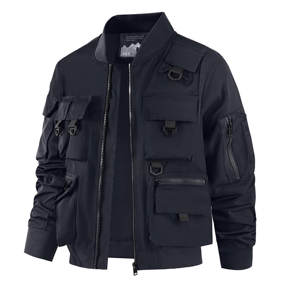 LEDUNTINO Men's Bomber Jacket, Lightweight Casual Spring Fall Windbreaker, Multi-Pocket Cargo Jacket