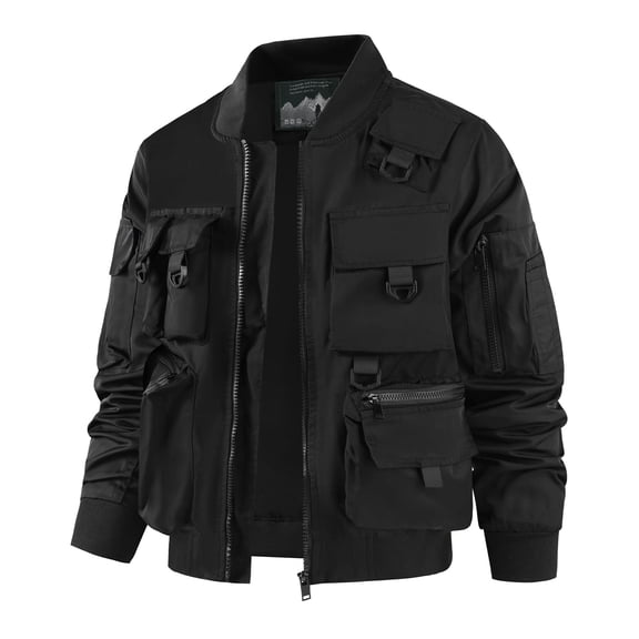 LEDUNTINO Men's Bomber Jacket, Lightweight Casual Spring Fall Windbreaker, Multi-Pocket Cargo Jacket
