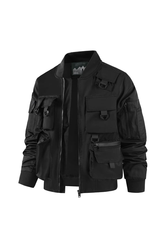 Men's Bomber Jacket, Lightweight Casual Spring Fall Windbreaker, Multi-Pocket Cargo Jacket
