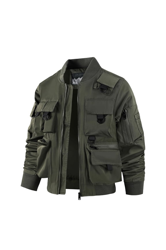 Men's Bomber Jacket, Lightweight Casual Spring Fall Windbreaker, Multi-Pocket Cargo Jacket