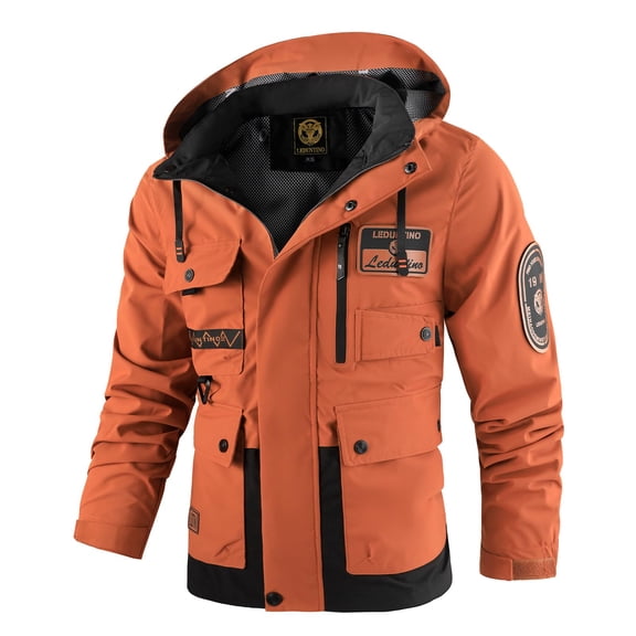 LEDUNTINO Men's Casual Jackets, Lightweight Thin MultiPocket Jacket Coat, Softshell Hooded Jacket, Outdoor Windbreaker