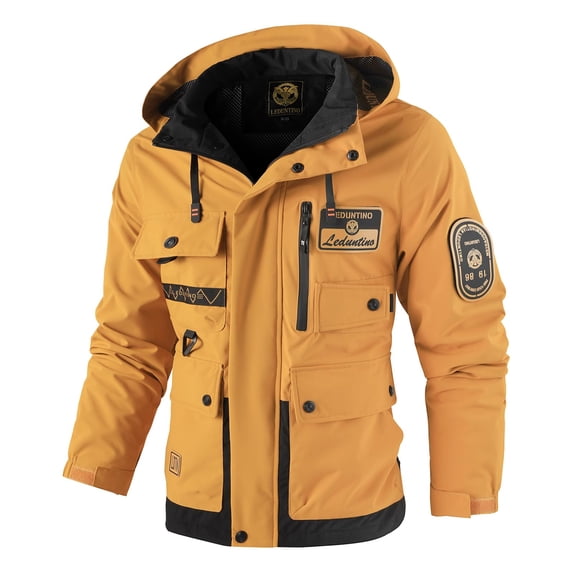 LEDUNTINO Men's Casual Jackets, Lightweight Thin MultiPocket Jacket Coat, Softshell Hooded Jacket, Outdoor Windbreaker