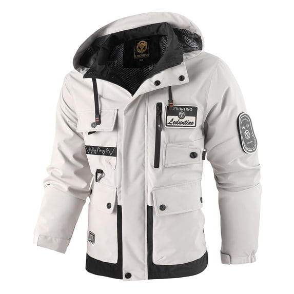 LEDUNTINO Men's Casual Jackets, Lightweight Thin MultiPocket Jacket Coat, Softshell Hooded Jacket, Outdoor Windbreaker