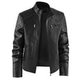 thumbnail image 1 of LEDUNTINO Men's Leather Jacket, Stand Collar PU Faux Leather, Zip-Up Motorcycle Bomber Jacket, Slim Fit Biker Coat, 1 of 7