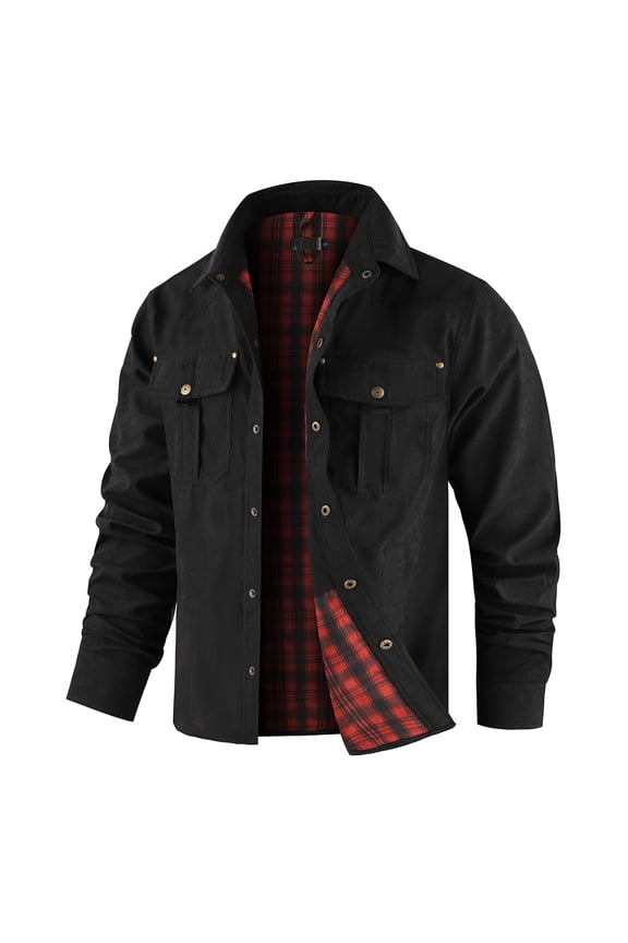 Men’s Shirt Jacket Shacket, Plaid Lining, Single-Breasted Button Closure, Casual Blazer, Durable -Like Jacket