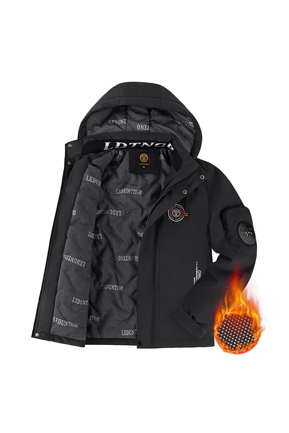 Men's Winter Jacket With Hood Composite Fleece-Lined Casual Coat For Cold Weather Water-Resistant