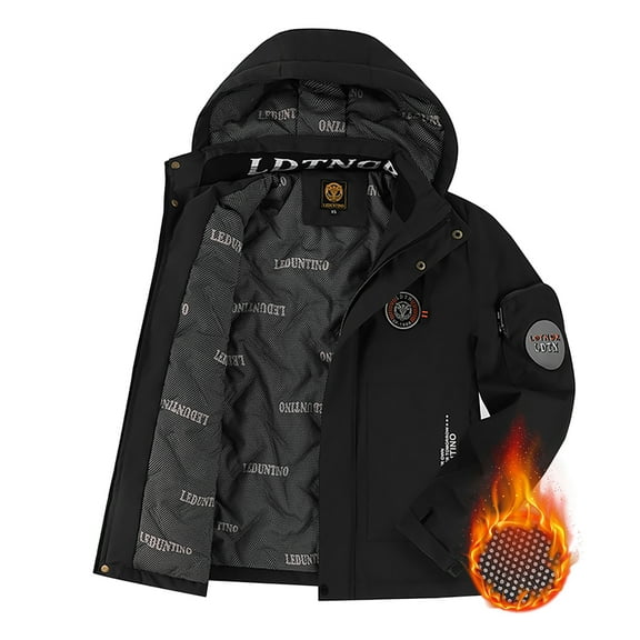 LEDUNTINO Men's Winter Jacket With Hood Composite Fleece-Lined Casual Coat For Cold Weather Water-Resistant