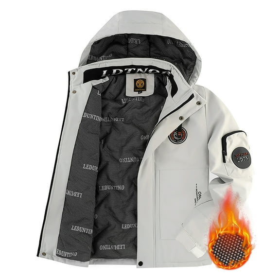 LEDUNTINO Men's Winter Jacket With Hood Composite Fleece-Lined Casual Coat For Cold Weather Water-Resistant