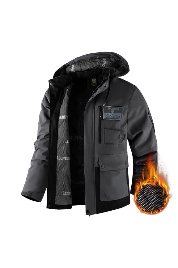Men's Winter Jacket With Hood Water-Resistant Casual Coat Composite Fleece-Lined Outdoor Apparel For Cold Weather