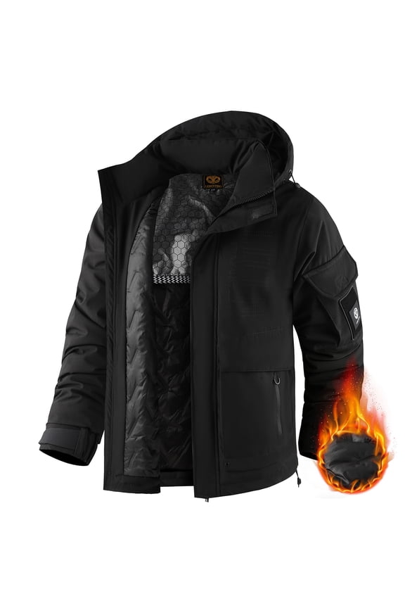 Men's Winter Jacket With Hood Water-Resistant Casual Coat Composite Fleece-Lined Outdoor Apparel For Cold Weather