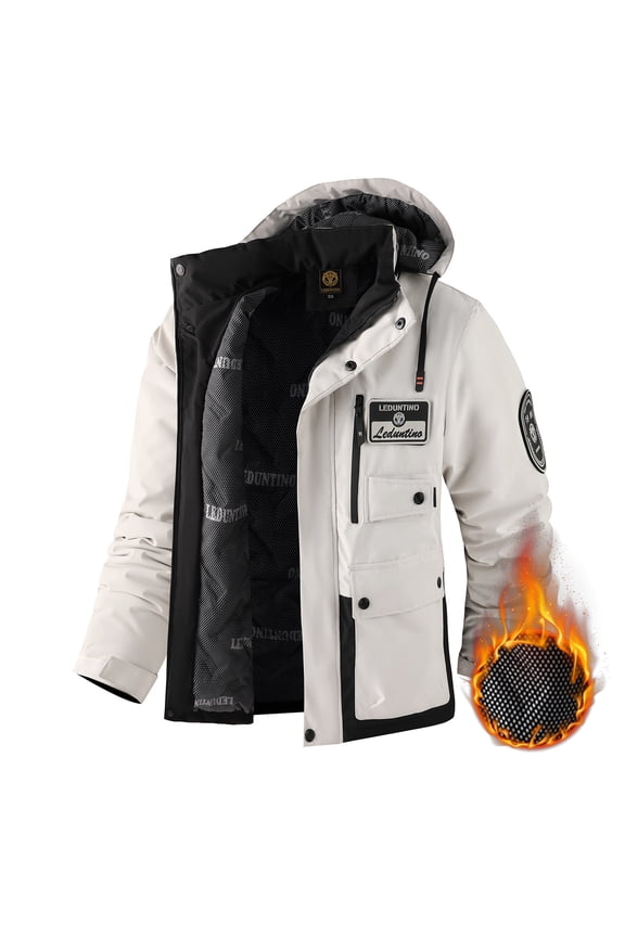 Men's Winter Jacket With Hood Water-Resistant Casual Coat Composite Fleece-Lined Outdoor Apparel For Cold Weather