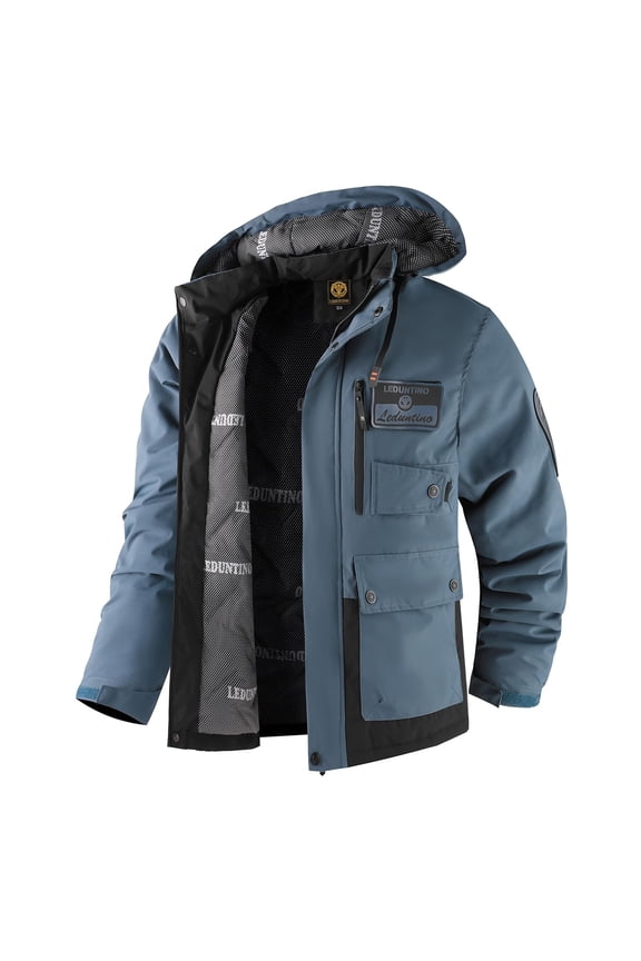 Men's Winter Jacket With Hood Water-Resistant Casual Coat Composite Fleece-Lined Outdoor Apparel For Cold Weather