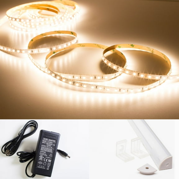 LEDUPDATES 12V CRI 95 2835 LED Strip Light + V Shape Aluminum Channel (3000K Warm White)