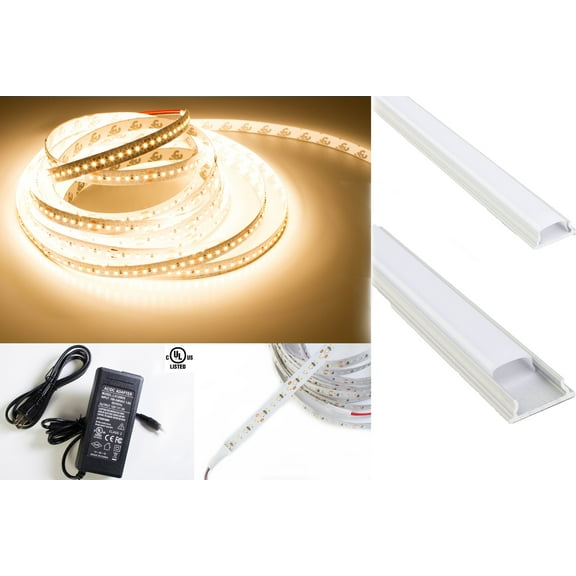 LEDUPDATES 24V CRI 90 2216 LED STRIP LIGHT + U Shape ALUMINUM CHANNEL (Warm White 3000K)