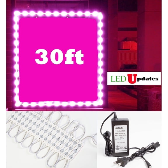 LEDUPDATES 30ft Super Bright STOREFRONT LED LIGHT Magenta Pink + UL 12v power