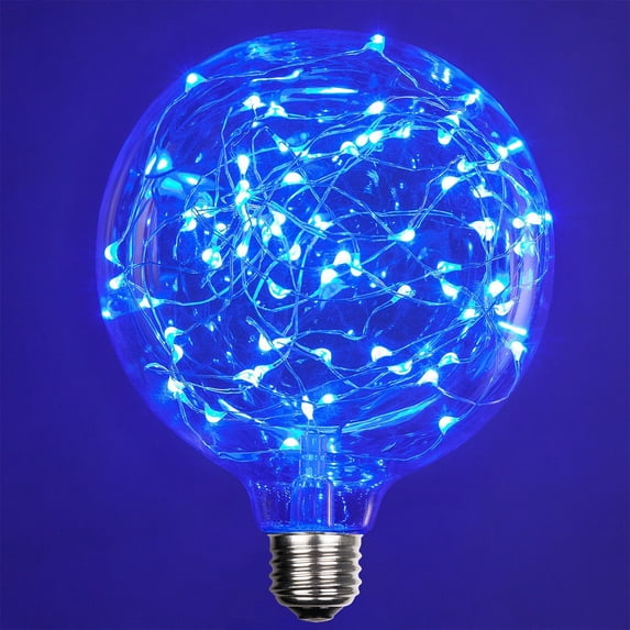 LEDimagine G125 Fairy Light Bulb, 75 Blue LED Diodes Inside, Clear Glass Finish, E26 Base
