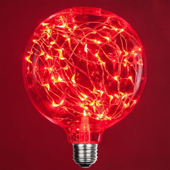 LEDimagine G125 Fairy Light Bulb, 75 Red LED Diodes Inside, Clear Glass Finish, E26 Base