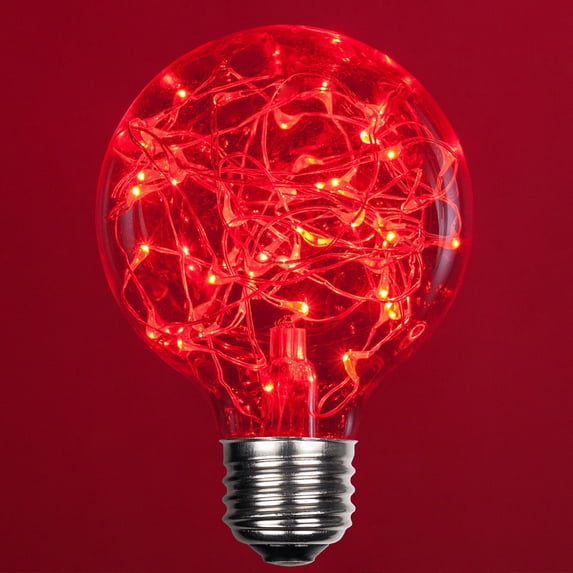 LEDimagine G80 Fairy Light Bulb, 50 Red LED Diodes Inside, Clear Glass Finish, E26 Base