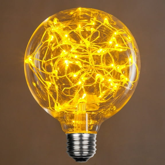 LEDimagine G95 Fairy Light Bulb, 50 Gold LED Diodes Inside, Clear Glass Finish, E26 Base